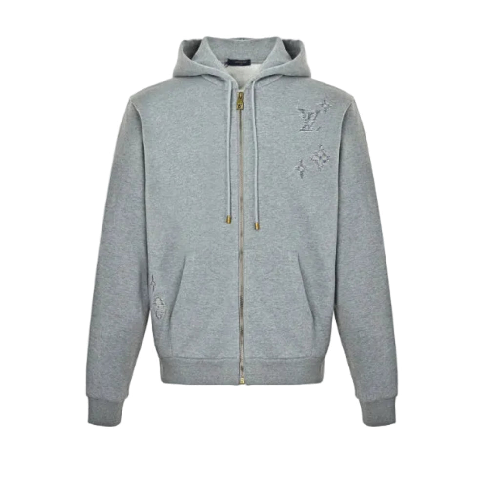Louis Vuitton Tonal Monogram Scatter Embroidery Zip Hoodie – Heather Grey