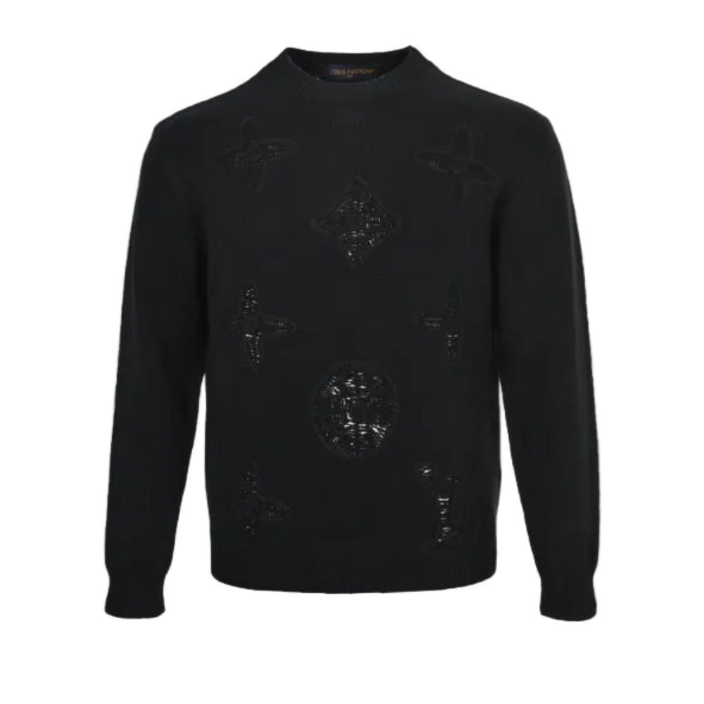 Louis Vuitton Tonal Sequin Monogram Knit Crewneck Sweater – Black