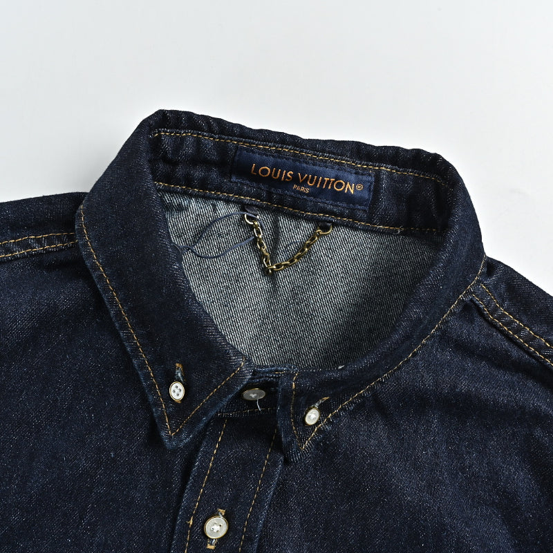 Louis Vuitton Gold Logo Embroidery Denim Shirt – Indigo