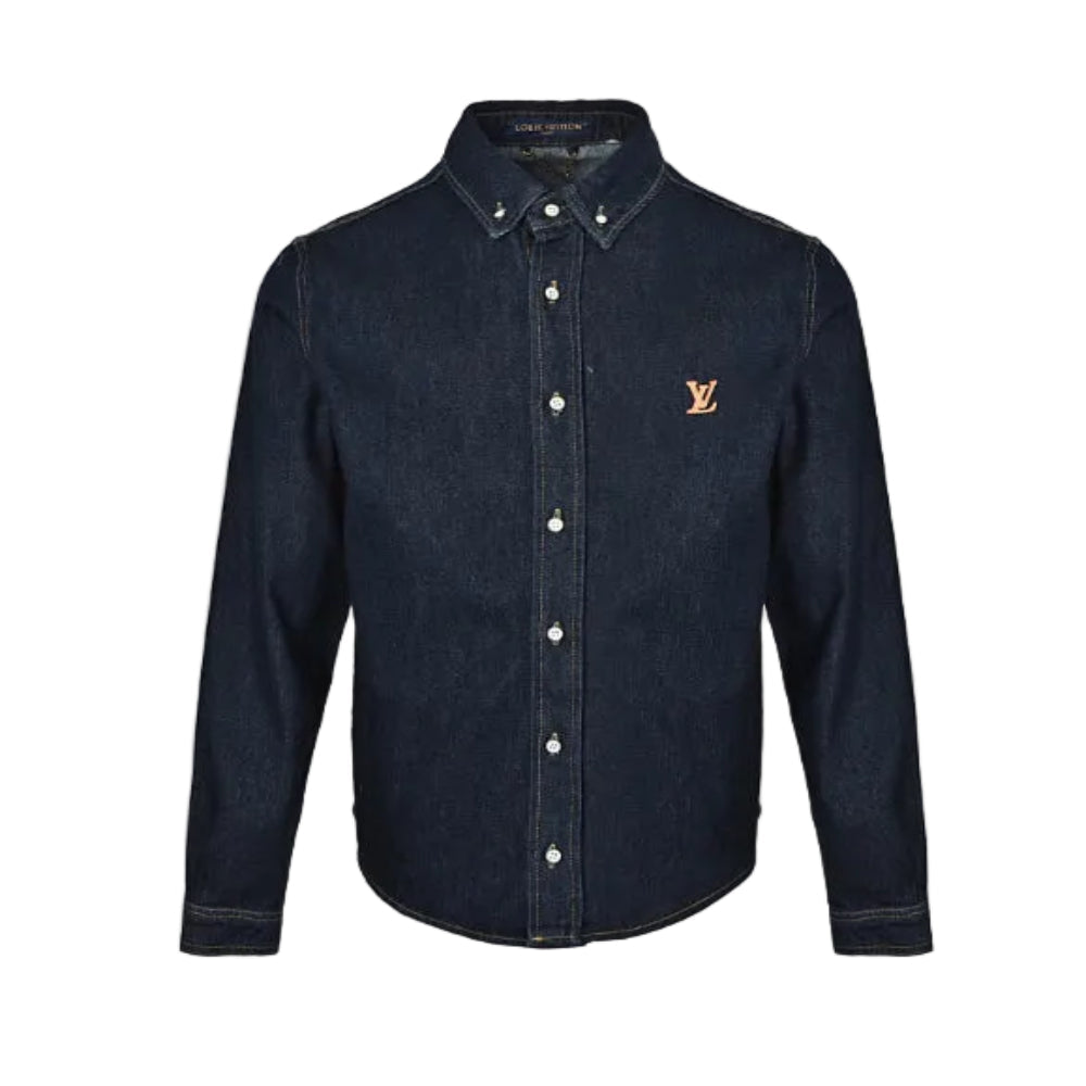 Louis Vuitton Gold Logo Embroidery Denim Shirt – Indigo