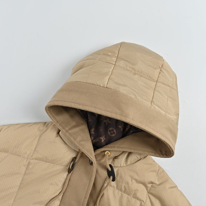 Louis Vuitton Monogram Lined Square Quilted Hooded Puffer Jacket – Khaki