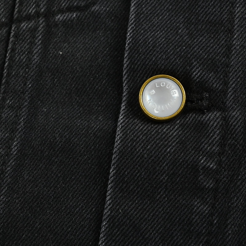 Louis Vuitton Oversized Gold Logo 3D Embroidery Black Denim Trucker Jacket