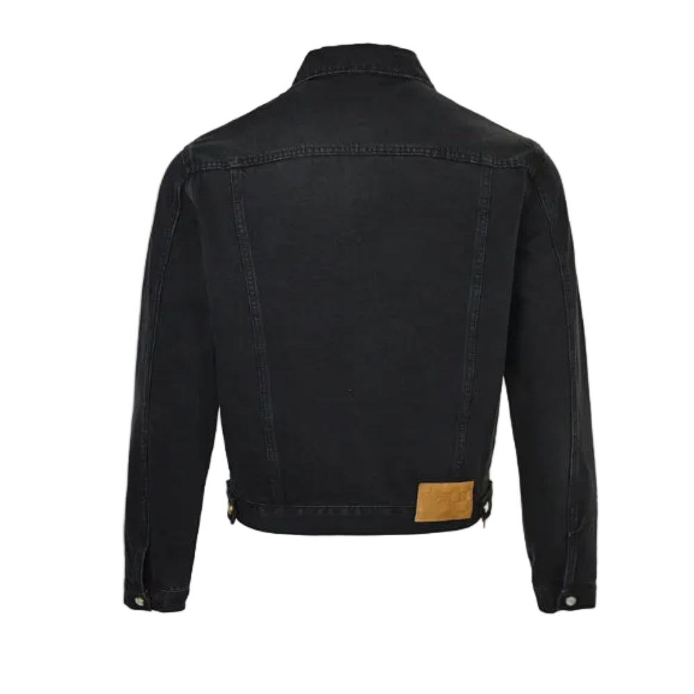 Louis Vuitton Oversized Gold Logo 3D Embroidery Black Denim Trucker Jacket