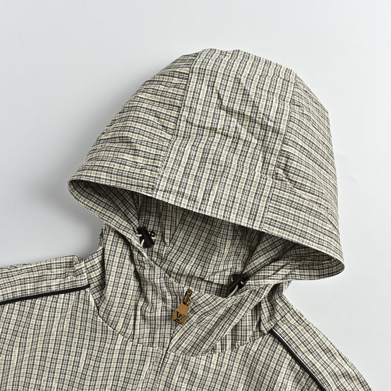 Louis Vuitton Damier Grid Hooded Windbreaker Jacket – Olive Ecru
