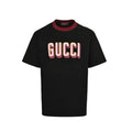 Gucci Black Burgundy Rib Collar 3D Block Wordmark Heavyweight Tee