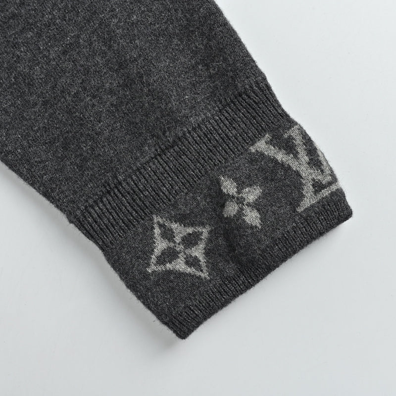 Louis Vuitton Monogram Jacquard Collar & Cuff Knit Zip Jacket – Charcoal