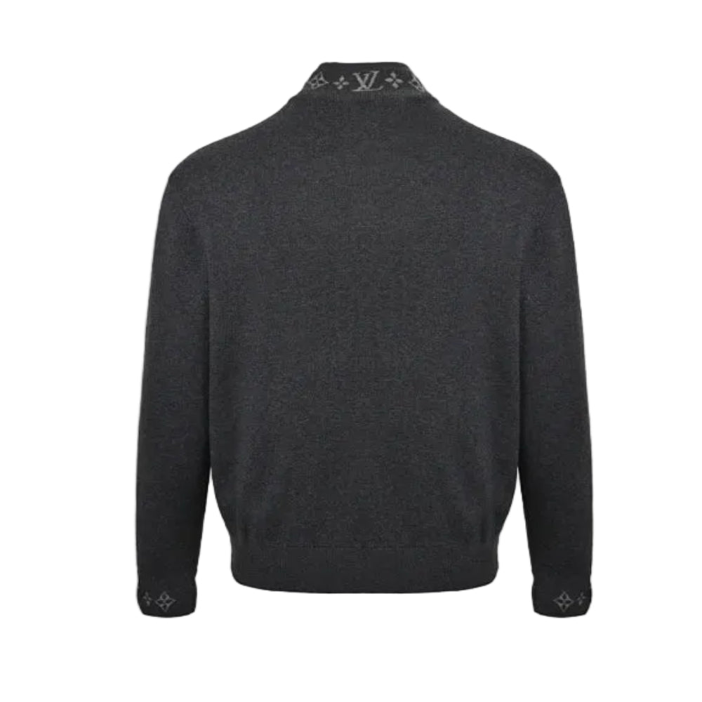 Louis Vuitton Monogram Jacquard Collar & Cuff Knit Zip Jacket – Charcoal