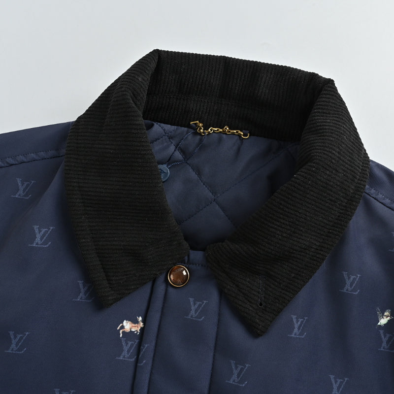 Louis Vuitton Monogram Hunting Dog Scatter Embroidery Quilted Shirt Jacket – Navy