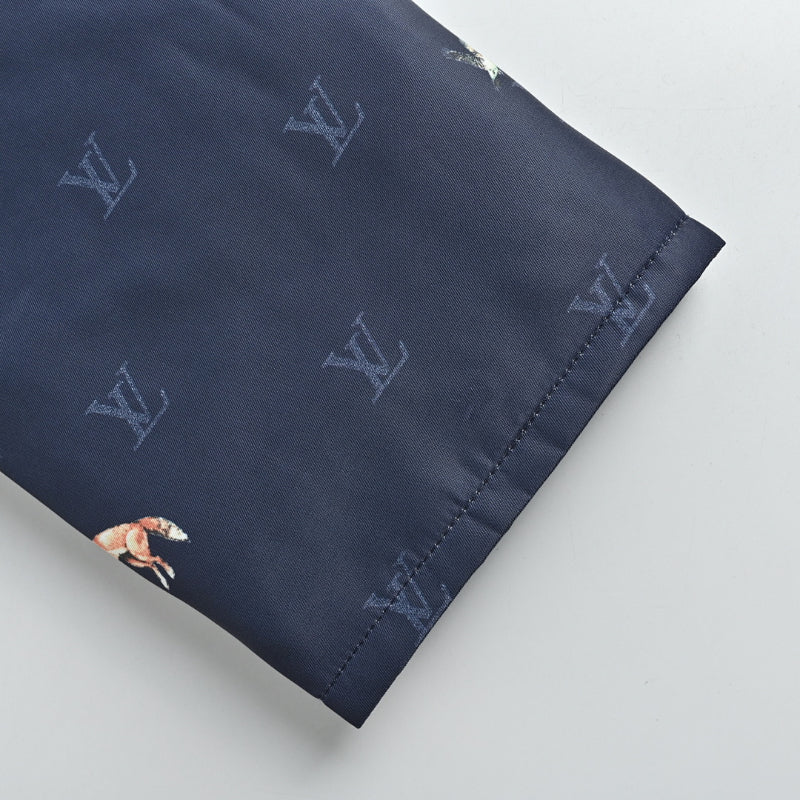 Louis Vuitton Monogram Hunting Dog Scatter Embroidery Quilted Shirt Jacket – Navy