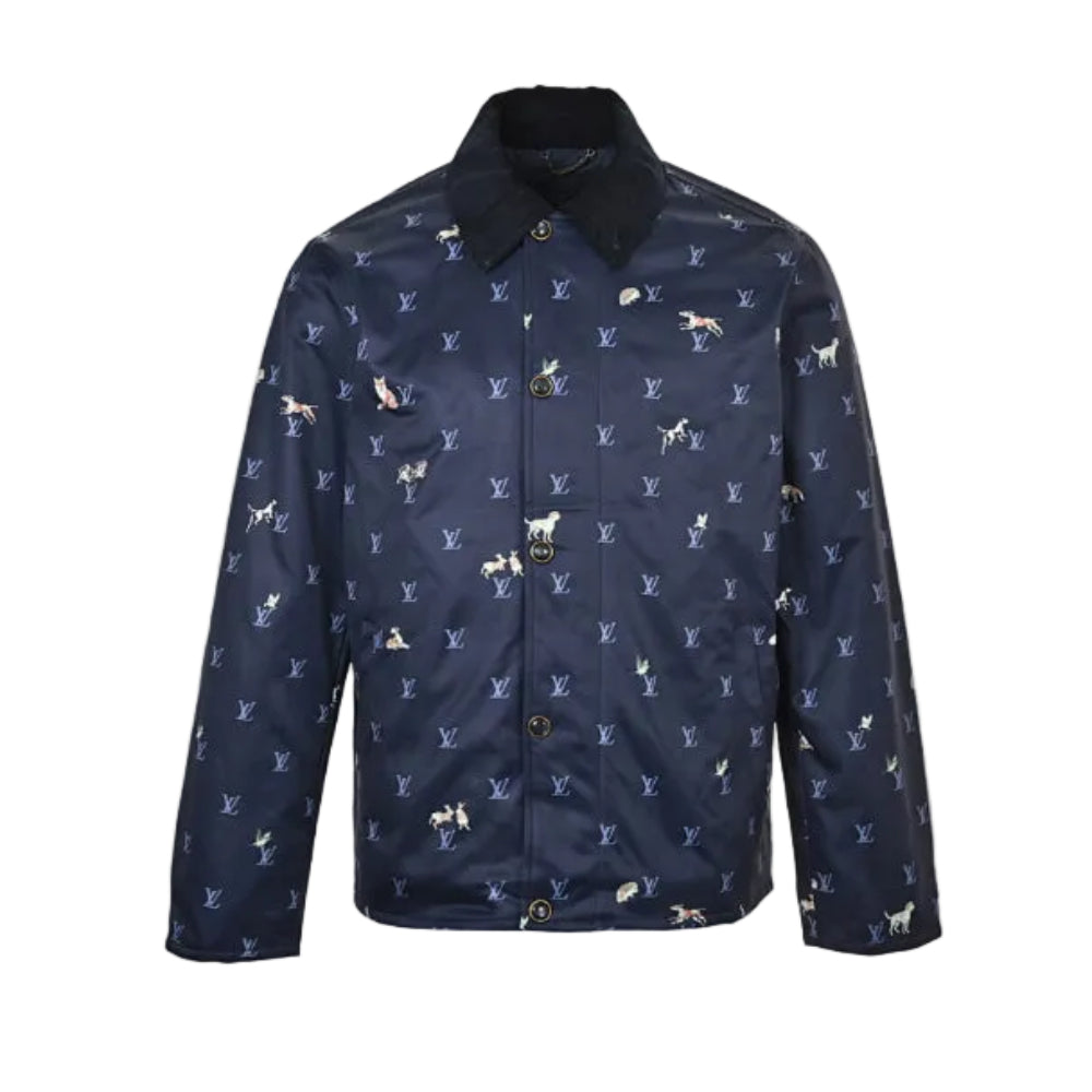 Louis Vuitton Monogram Hunting Dog Scatter Embroidery Quilted Shirt Jacket – Navy