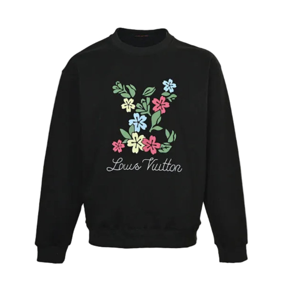 Louis Vuitton Floral Letter Embroidery Crewneck – Black