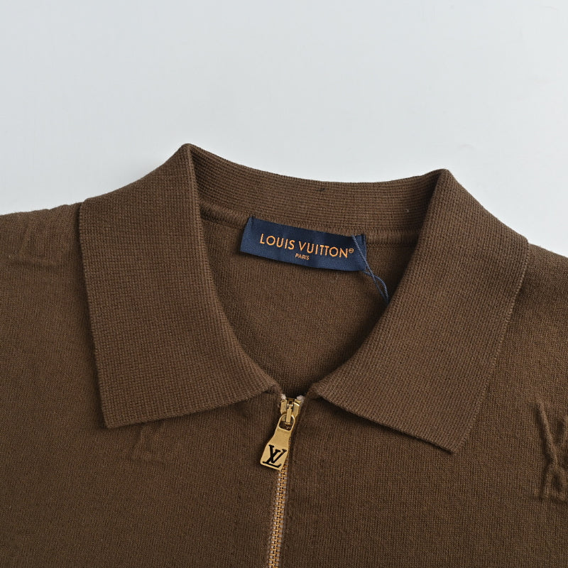 Louis Vuitton Clean Polo Collar Full-Zip Knit Jacket – Olive Brown