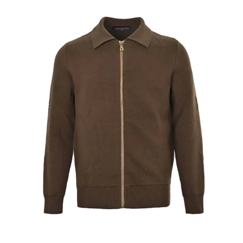 Louis Vuitton Clean Polo Collar Full-Zip Knit Jacket – Olive Brown