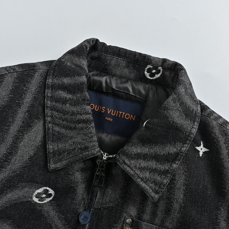 Louis Vuitton Monogram Scatter Embroidery Psychedelic Wave Denim Jacket – Black