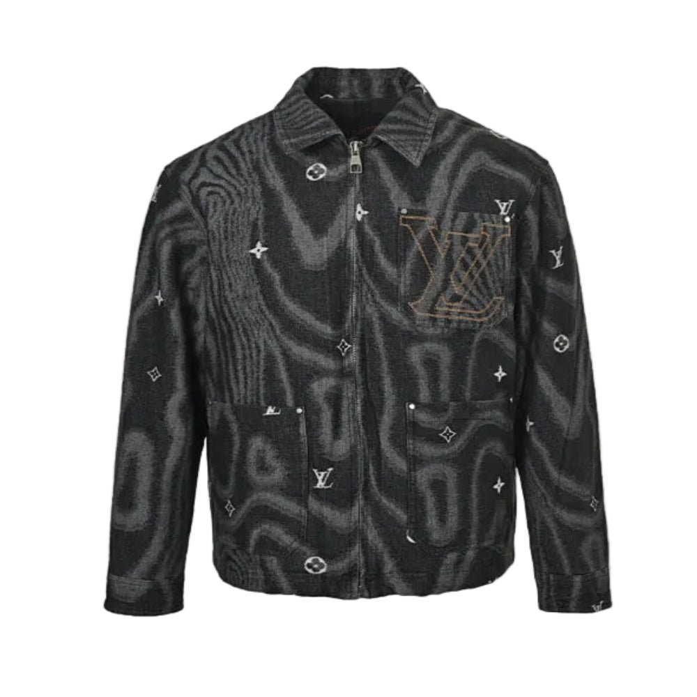 Louis Vuitton Monogram Scatter Embroidery Psychedelic Wave Denim Jacket – Black