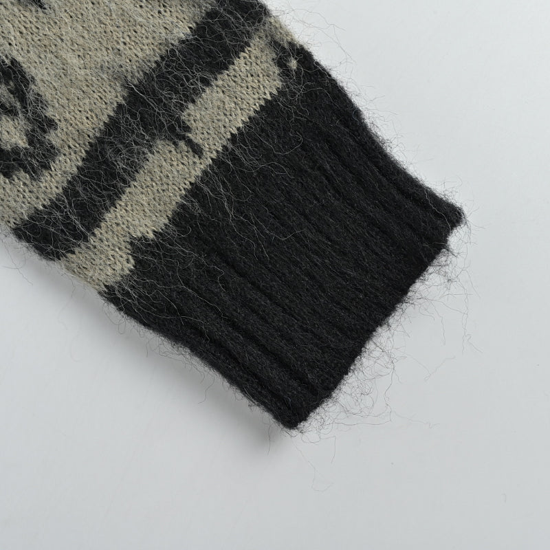 Louis Vuitton Monogram Jacquard Mohair Knit V-Neck Cardigan – Grey / Blue / Black