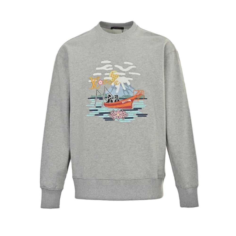 Louis Vuitton Travel Scene Embroidery Crewneck – Heather Grey