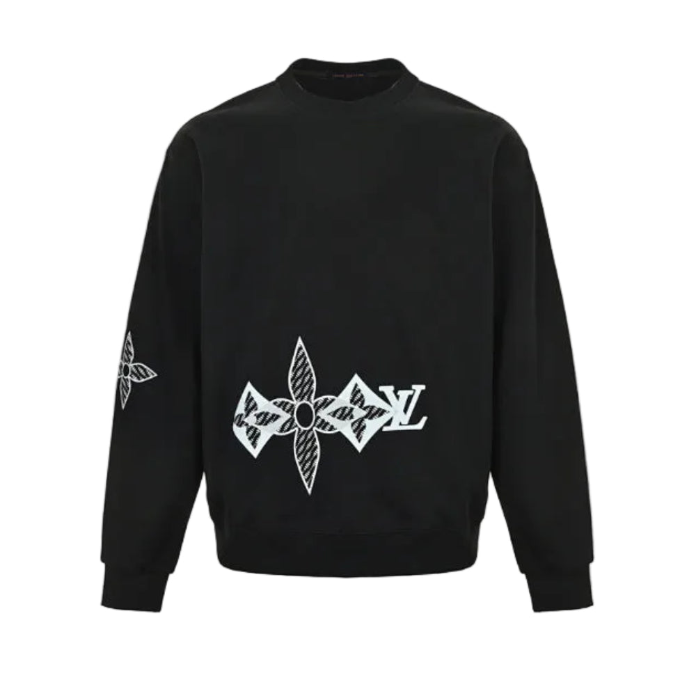 Louis Vuitton Monogram Flower Low-Drop Embroidery Sweatshirt – Black
