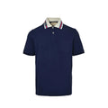 Gucci Navy Piqué Contrast Collar GG Badge Embroidered Stripe Tipped Polo Shirt