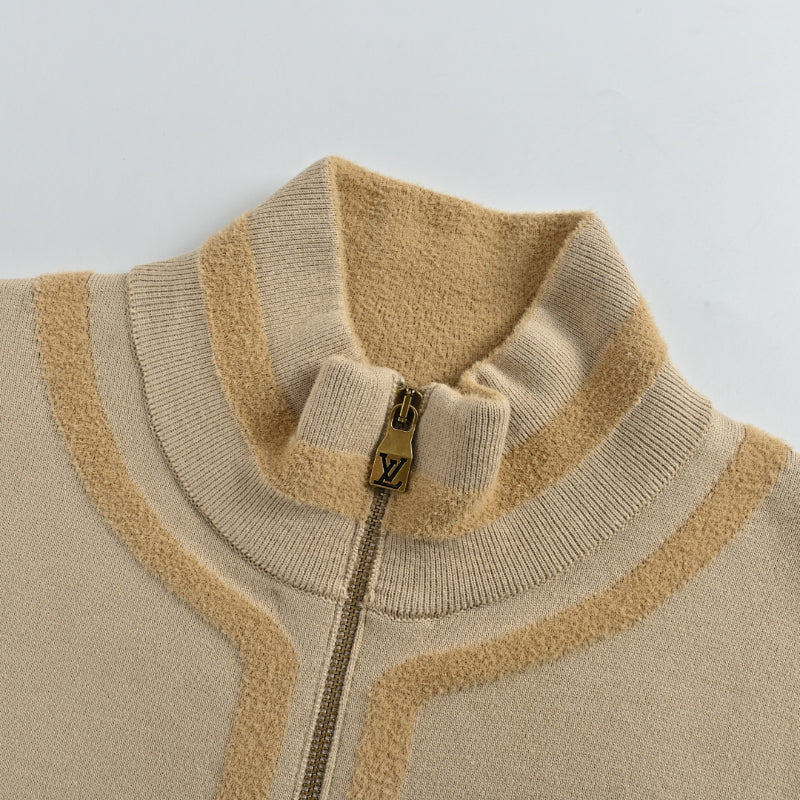 Louis Vuitton Tonal Embossed Arch Panel Knit Zip Jacket – Camel