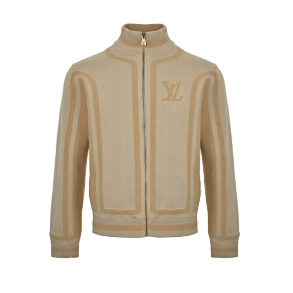 Louis Vuitton Tonal Embossed Arch Panel Knit Zip Jacket – Camel