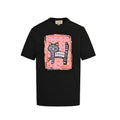 Gucci Black GG Monogram Frame Striped Cat Crayon Graphic Tee