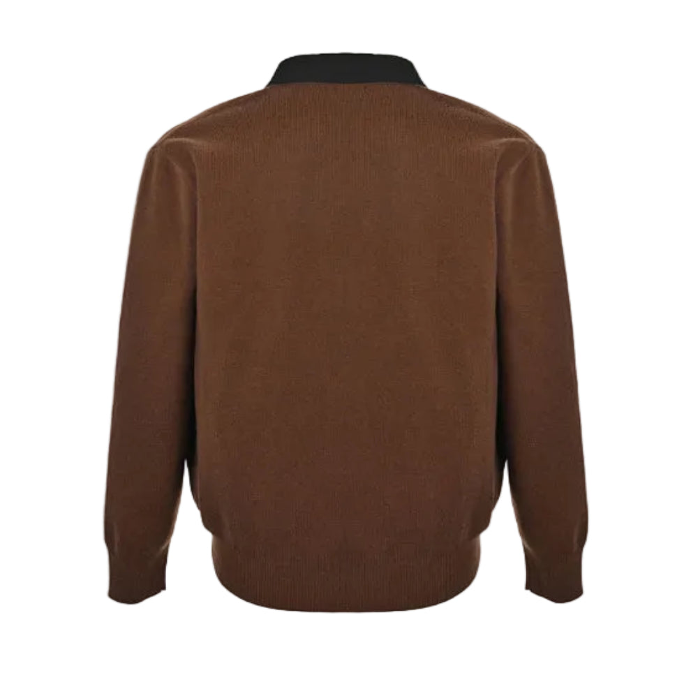 Louis Vuitton Monogram Button Deep V-Neck Knit Pullover – Brown / Black