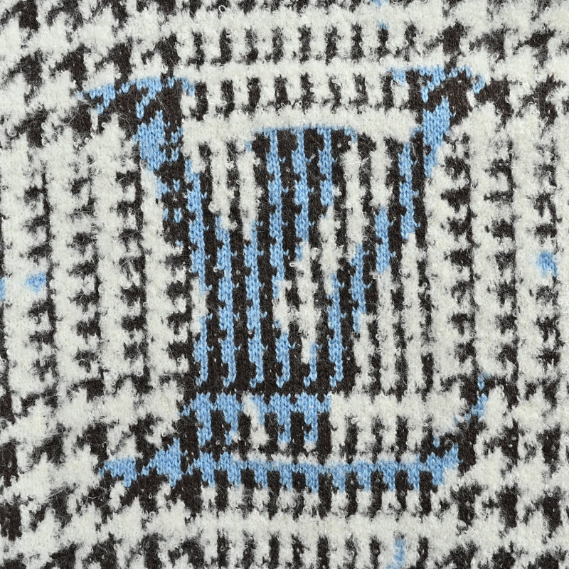 Louis Vuitton Glen Plaid Houndstooth Bouclé Knit V-Neck Cardigan – Black / White / Blue