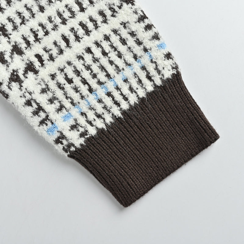 Louis Vuitton Glen Plaid Houndstooth Bouclé Knit V-Neck Cardigan – Black / White / Blue