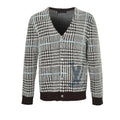 Louis Vuitton Glen Plaid Houndstooth Bouclé Knit V-Neck Cardigan – Black / White / Blue