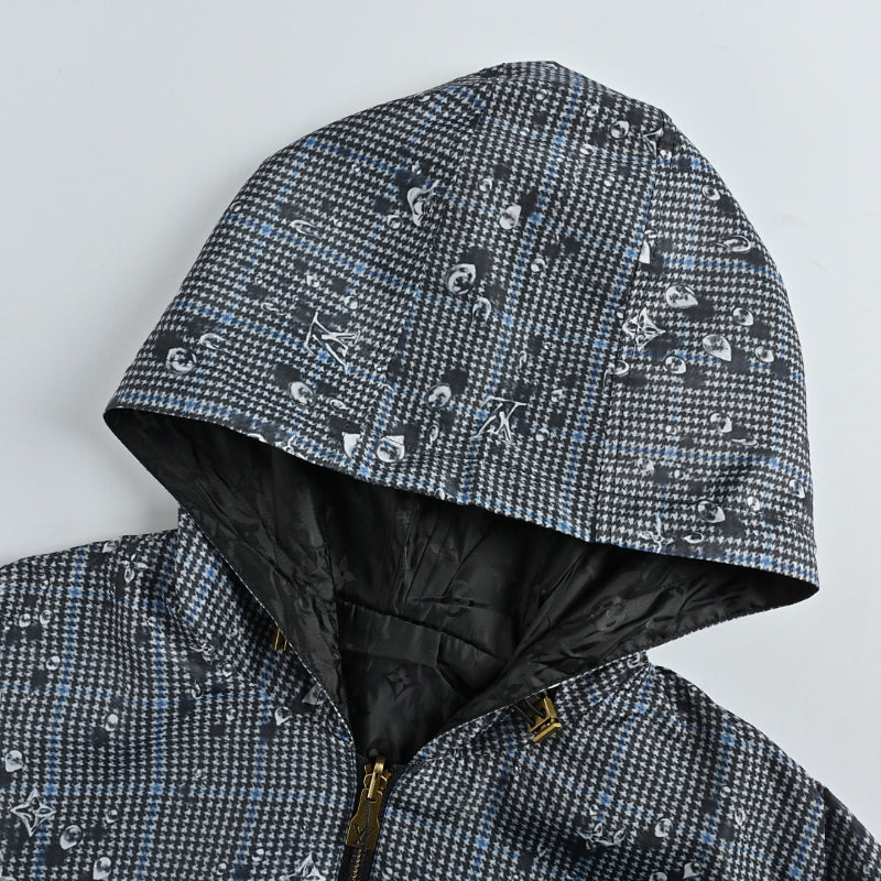Louis Vuitton Monogram Scatter Embroidery Houndstooth Hooded Jacket – Charcoal