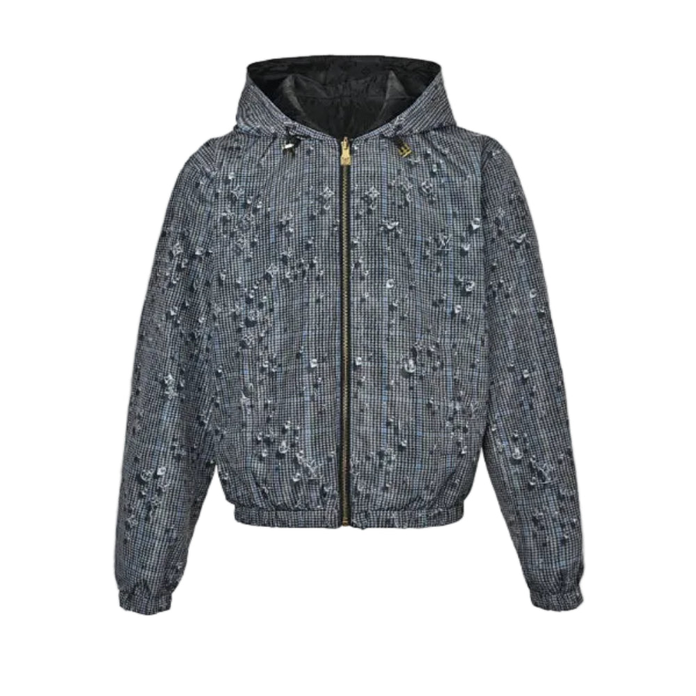 Louis Vuitton Monogram Scatter Embroidery Houndstooth Hooded Jacket – Charcoal