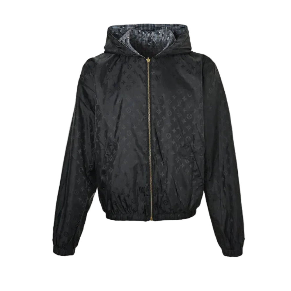 Louis Vuitton Monogram Scatter Embroidery Houndstooth Hooded Jacket – Charcoal