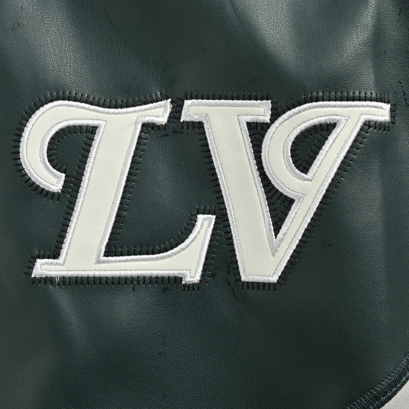 Louis Vuitton Cursive Logo Leather & Nylon V-Panel Jacket – Forest Green / Grey