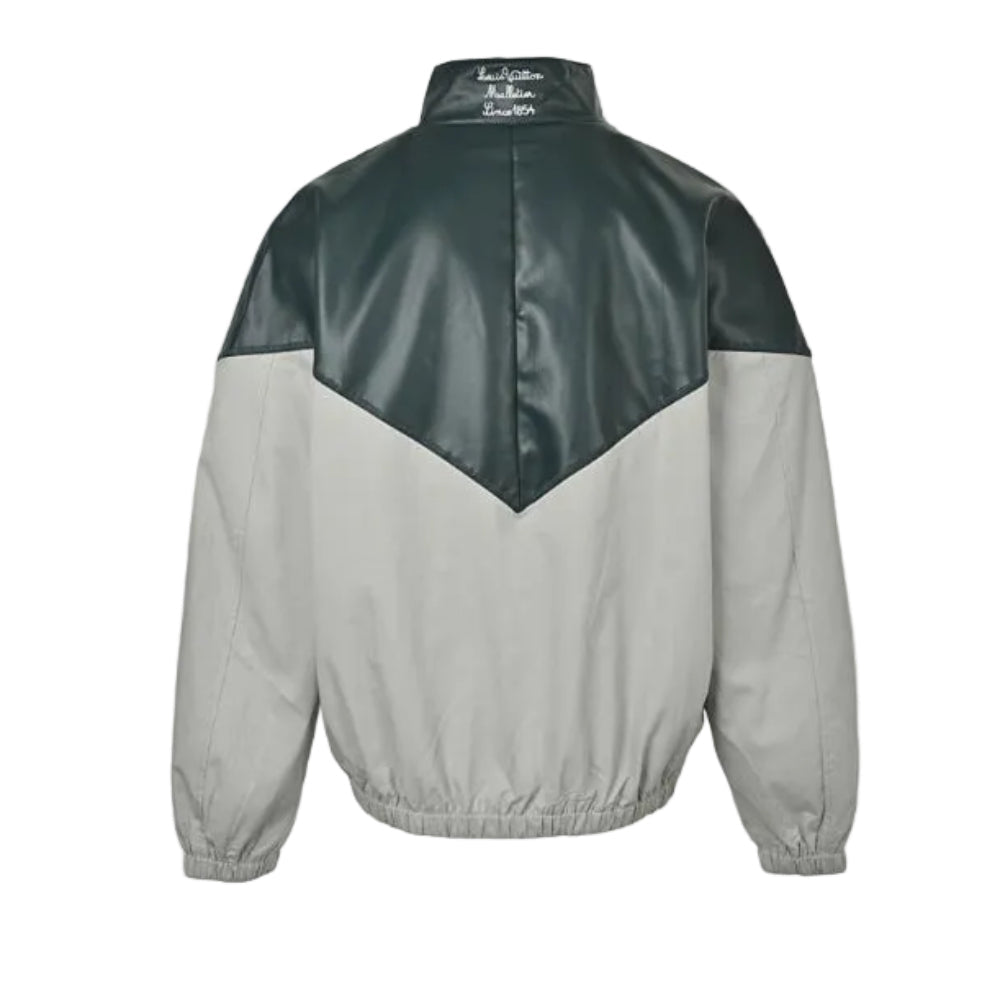 Louis Vuitton Cursive Logo Leather & Nylon V-Panel Jacket – Forest Green / Grey