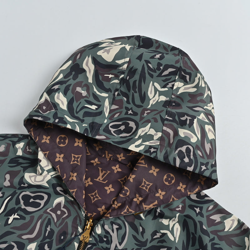 Louis Vuitton Monogram x Camo Reversible Hooded Bomber Jacket – Brown / Green
