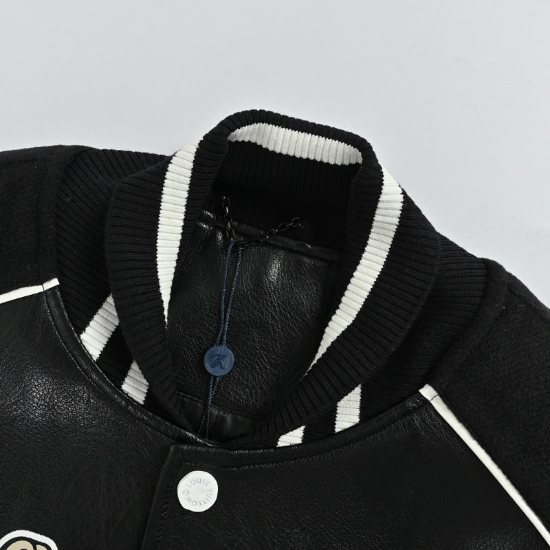 Louis Vuitton Archive Multi-Patch Leather Varsity Jacket – Black / White