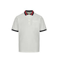 Gucci White Piqué Navy Red Stripe Collar Chest Pocket Polo Shirt