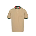 Gucci Beige Piqué Web Stripe Collar Chest Pocket Polo Shirt