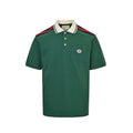 Gucci Green Piqué Shoulder Stripe GG Oval Badge Embroidered Chest Pocket Polo Shirt