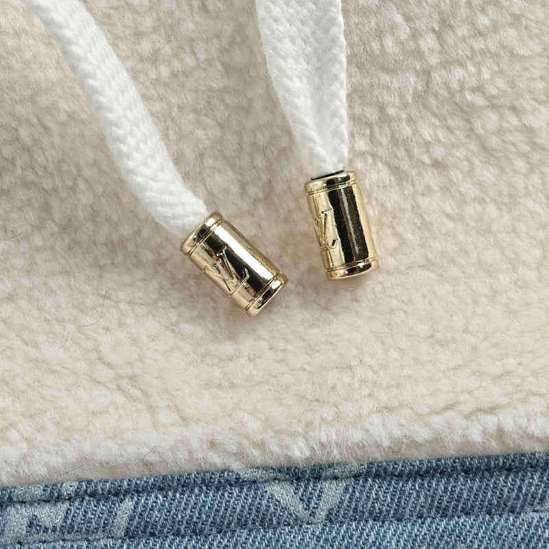 Louis Vuitton Monogram Denim Panel Sherpa Hooded Zip Jacket – Cream / Blue