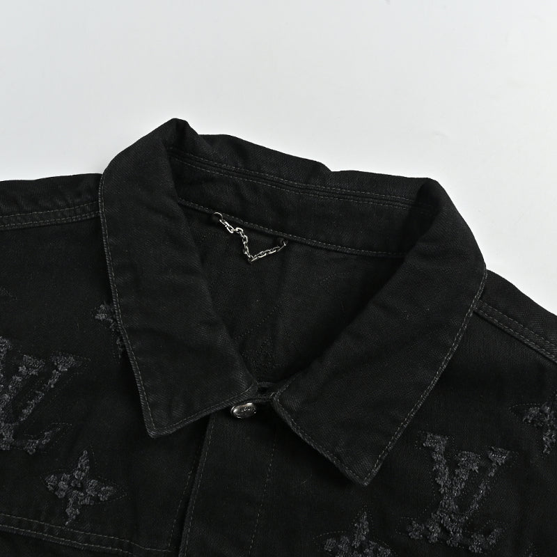 Louis Vuitton Tonal Monogram Mixed-Media Denim Trucker Jacket – Black
