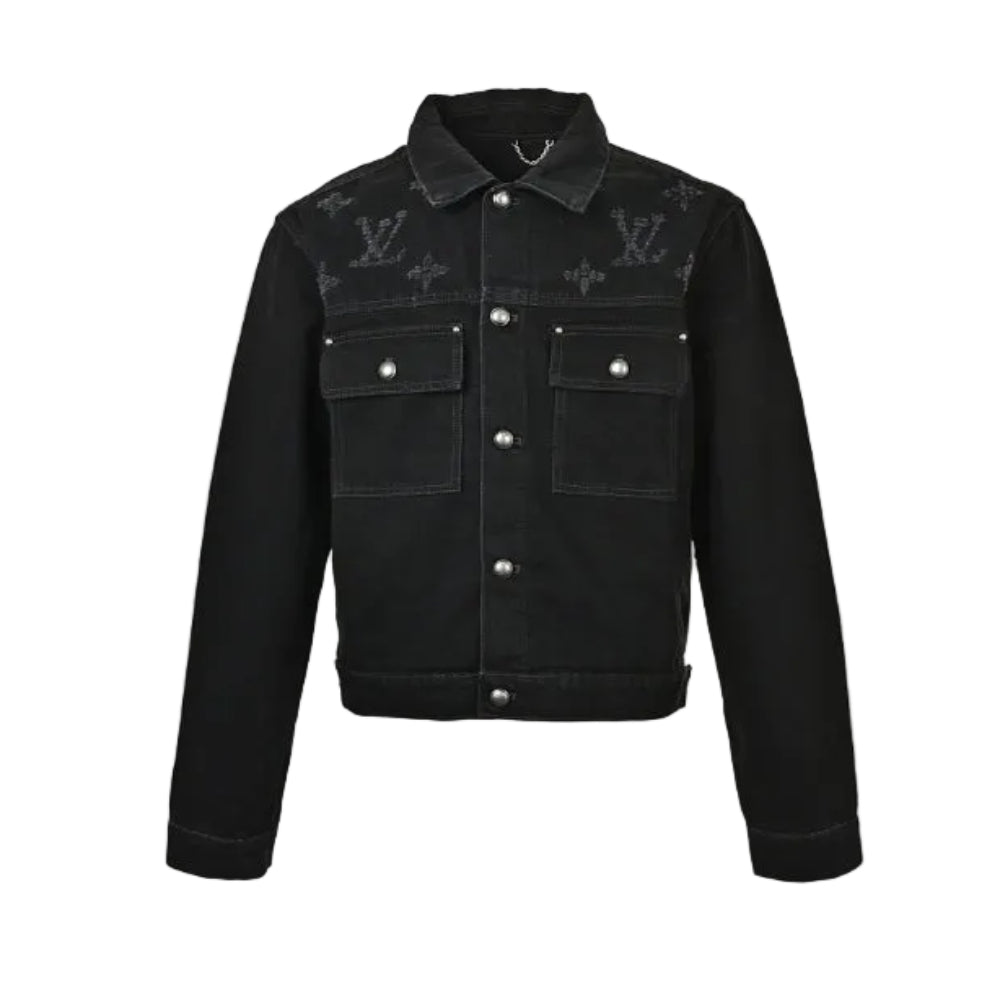 Louis Vuitton Tonal Monogram Mixed-Media Denim Trucker Jacket – Black