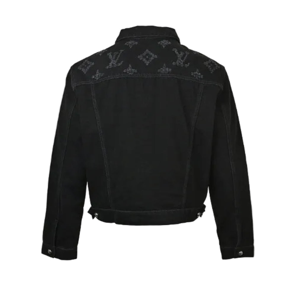 Louis Vuitton Tonal Monogram Mixed-Media Denim Trucker Jacket – Black