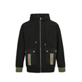 Gucci Black Hooded Full-Zip Jacket with Heritage Stripe Pockets and Cuffs
