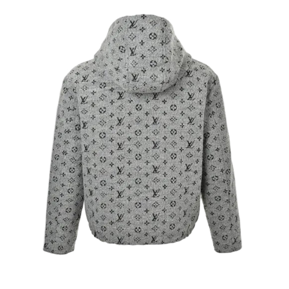 Louis Vuitton Monogram Allover Print Bouclé Hooded Zip Jacket – Grey