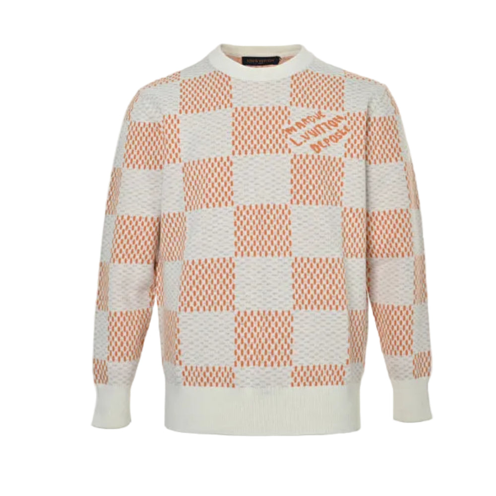 Louis Vuitton Giant Damier Jacquard Knit Sweater – Cream & Orange