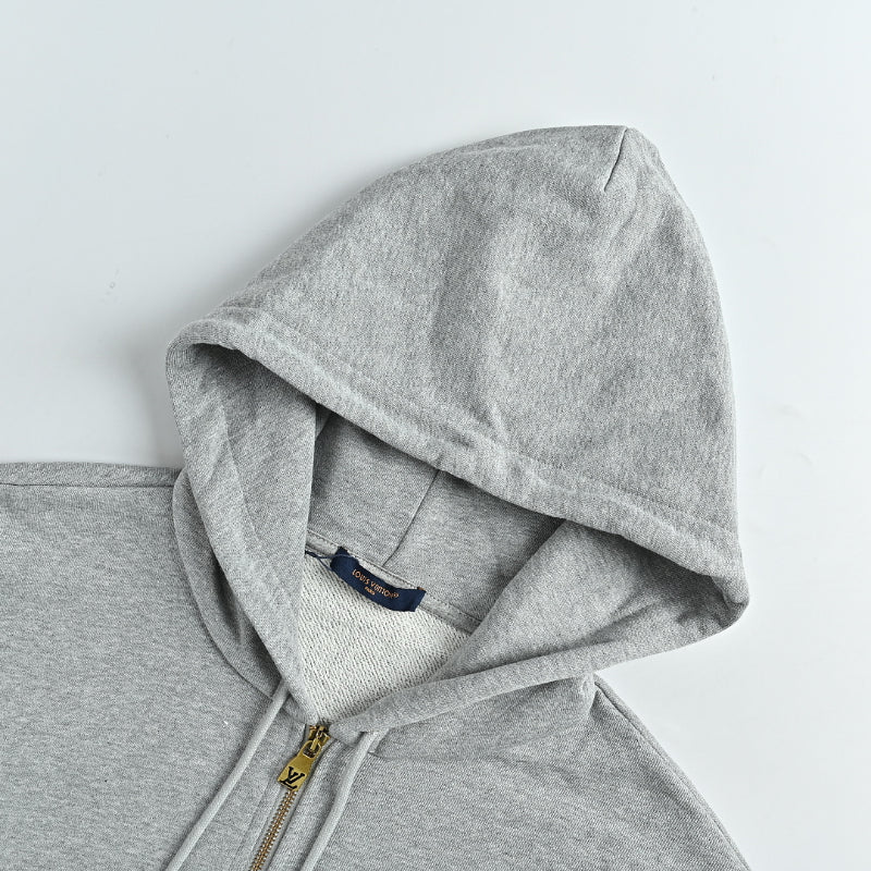 Louis Vuitton Tonal Monogram Scatter Embroidery Zip Hoodie – Heather Grey