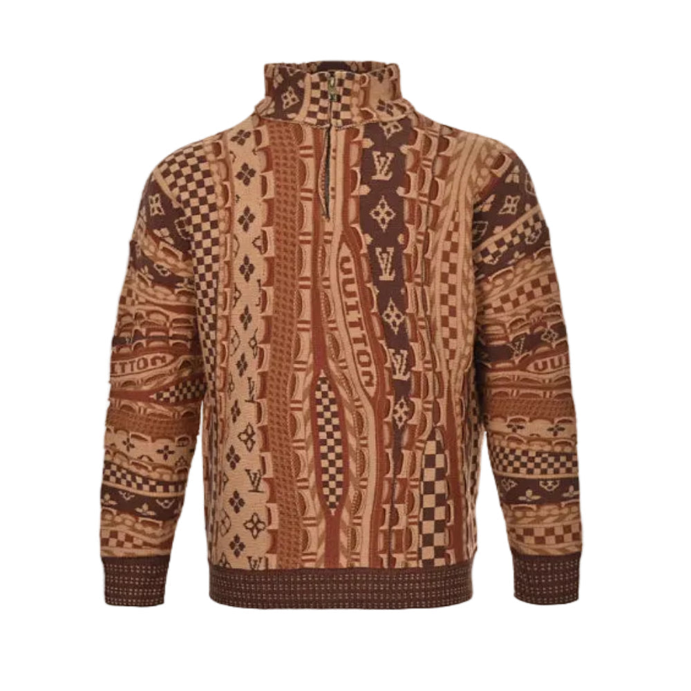 Louis Vuitton Archive Mix Jacquard Quarter-Zip Knit – Caramel Brown
