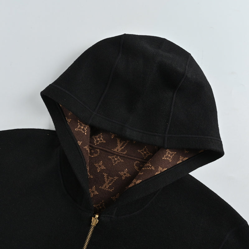Louis Vuitton Monogram Print Color Block Zip Hoodie – Brown / Black